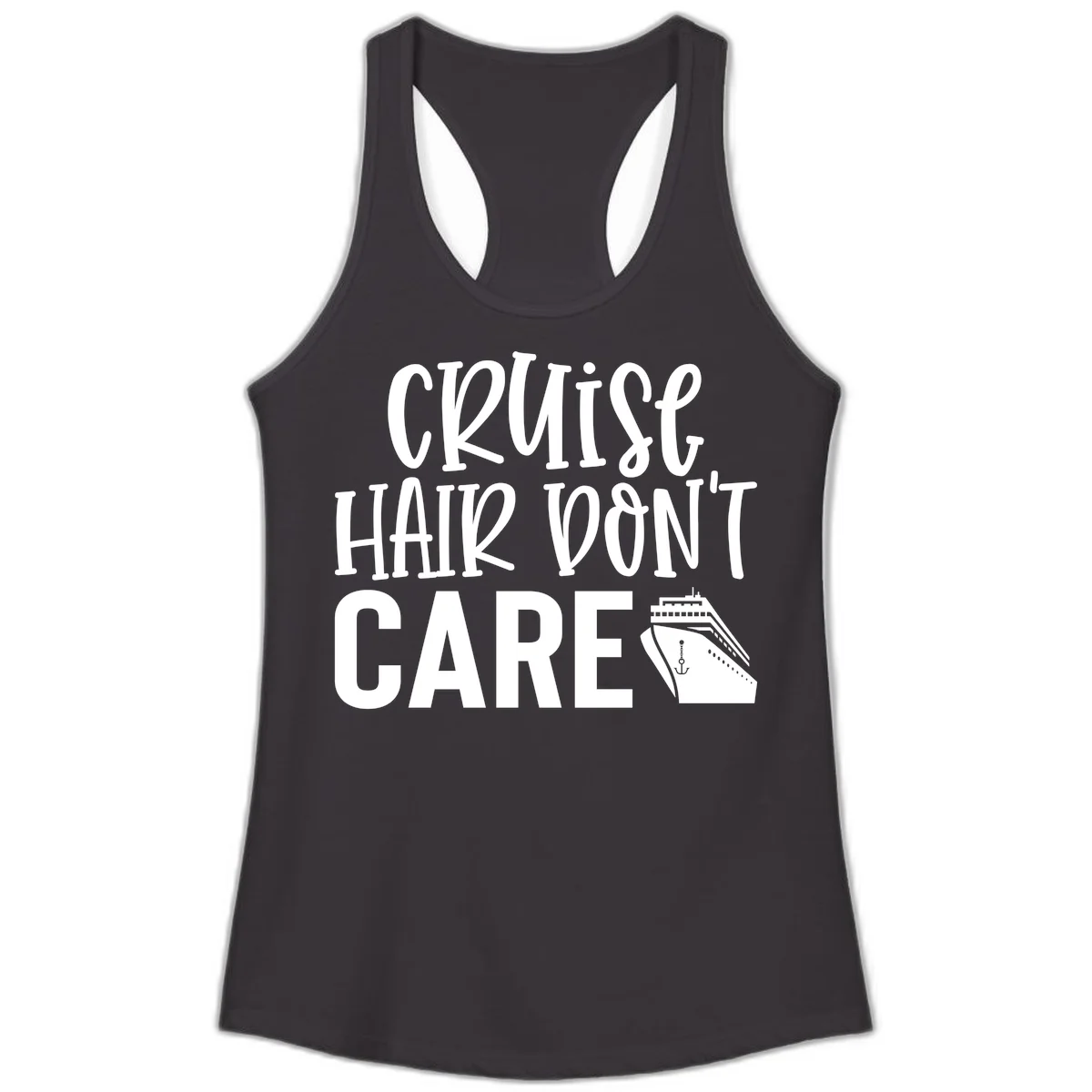 Cruise Hair Don't Care Ladies Racerback Tank in Black