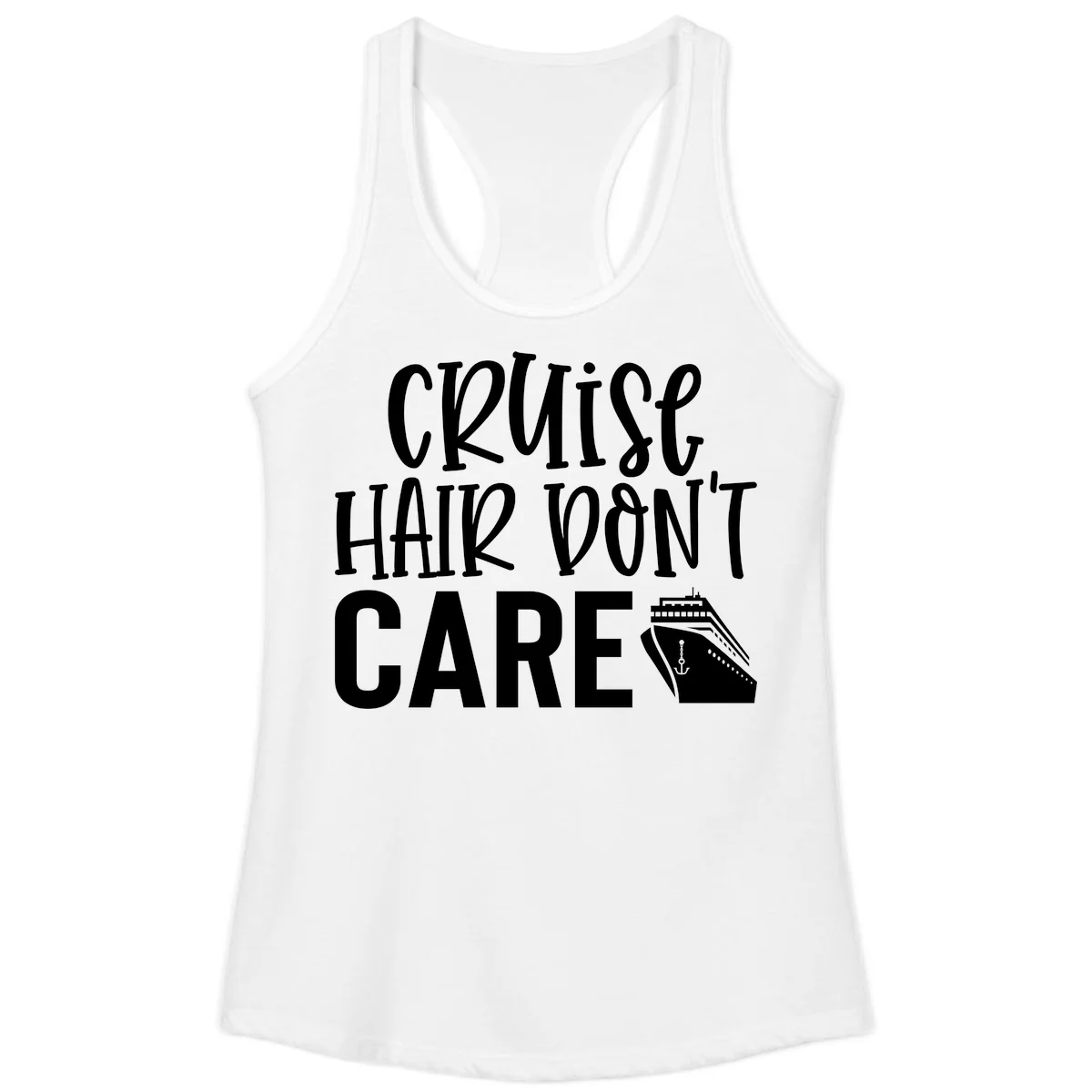 Cruise Hair Don't Care Ladies Racerback Tank in White