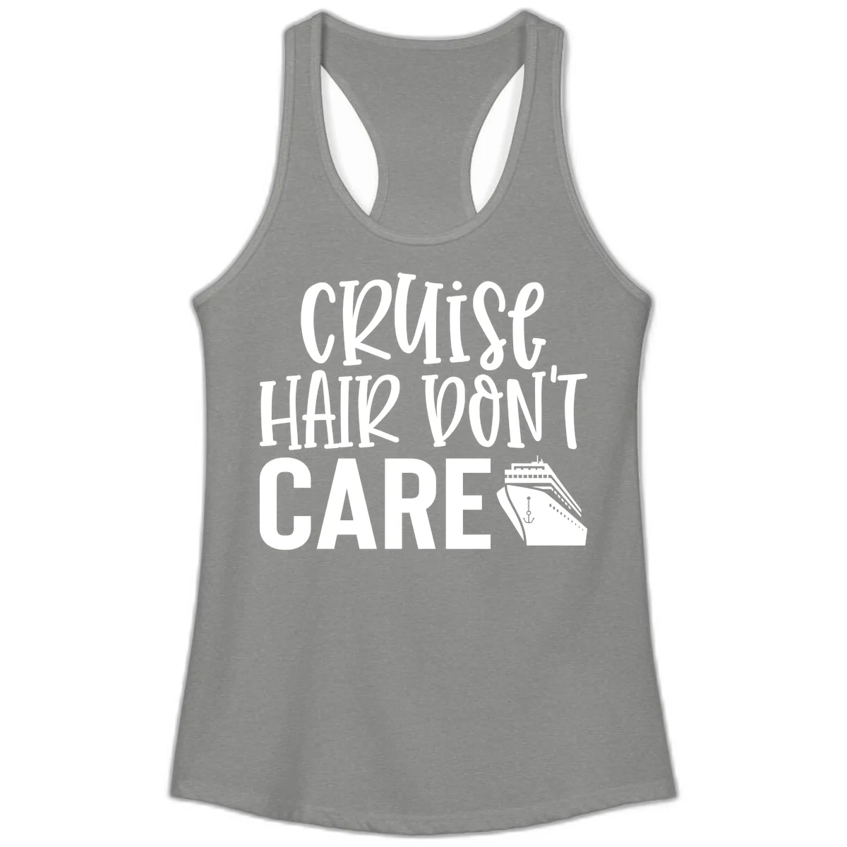 Cruise Hair Don't Care Ladies Racerback Tank in Heather Grey
