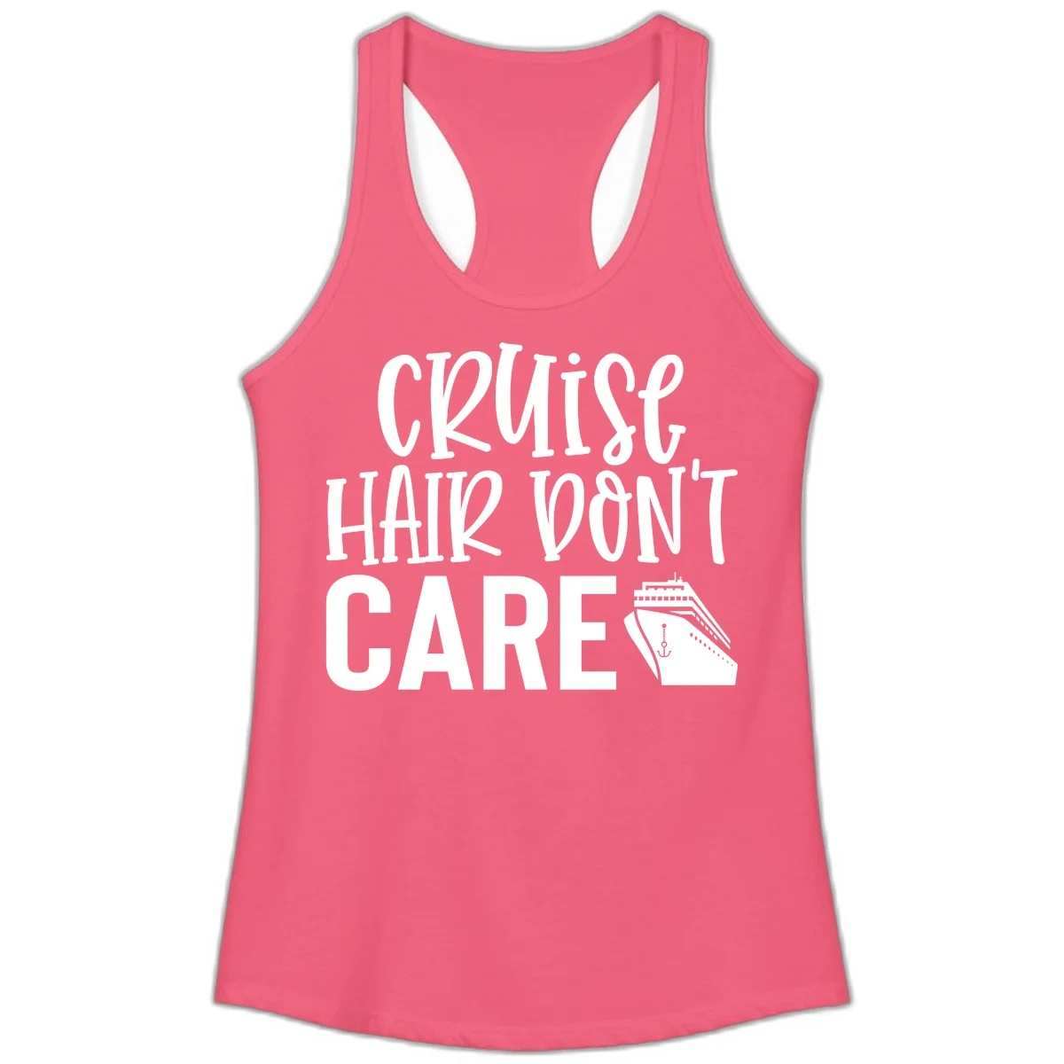 Cruise Hair Don't Care Ladies Racerback Tank in Hot Pink