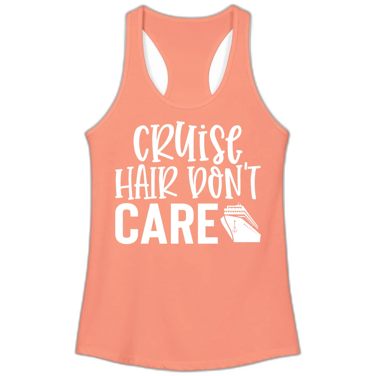 Cruise Hair Don't Care Ladies Racerback Tank in Solid Light Orange