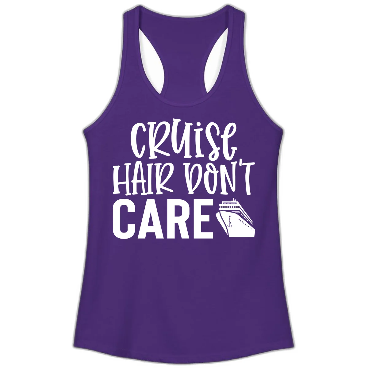 Cruise Hair Don't Care Ladies Racerback Tank in Solid Purple Rush
