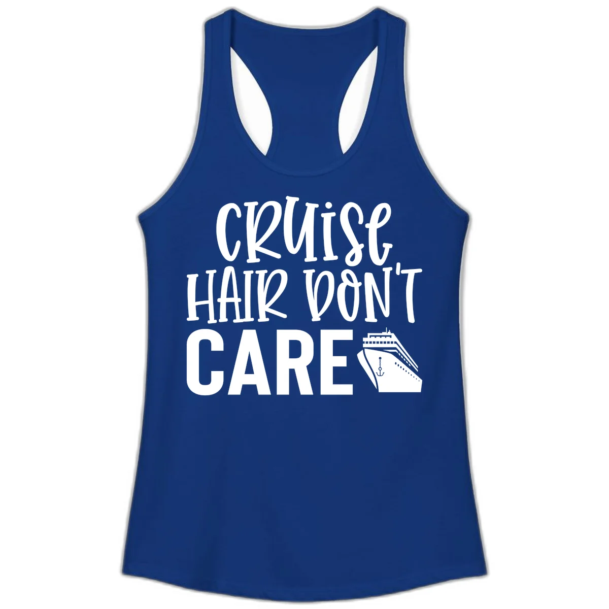 Cruise Hair Don't Care Ladies Racerback Tank in Solid Royal