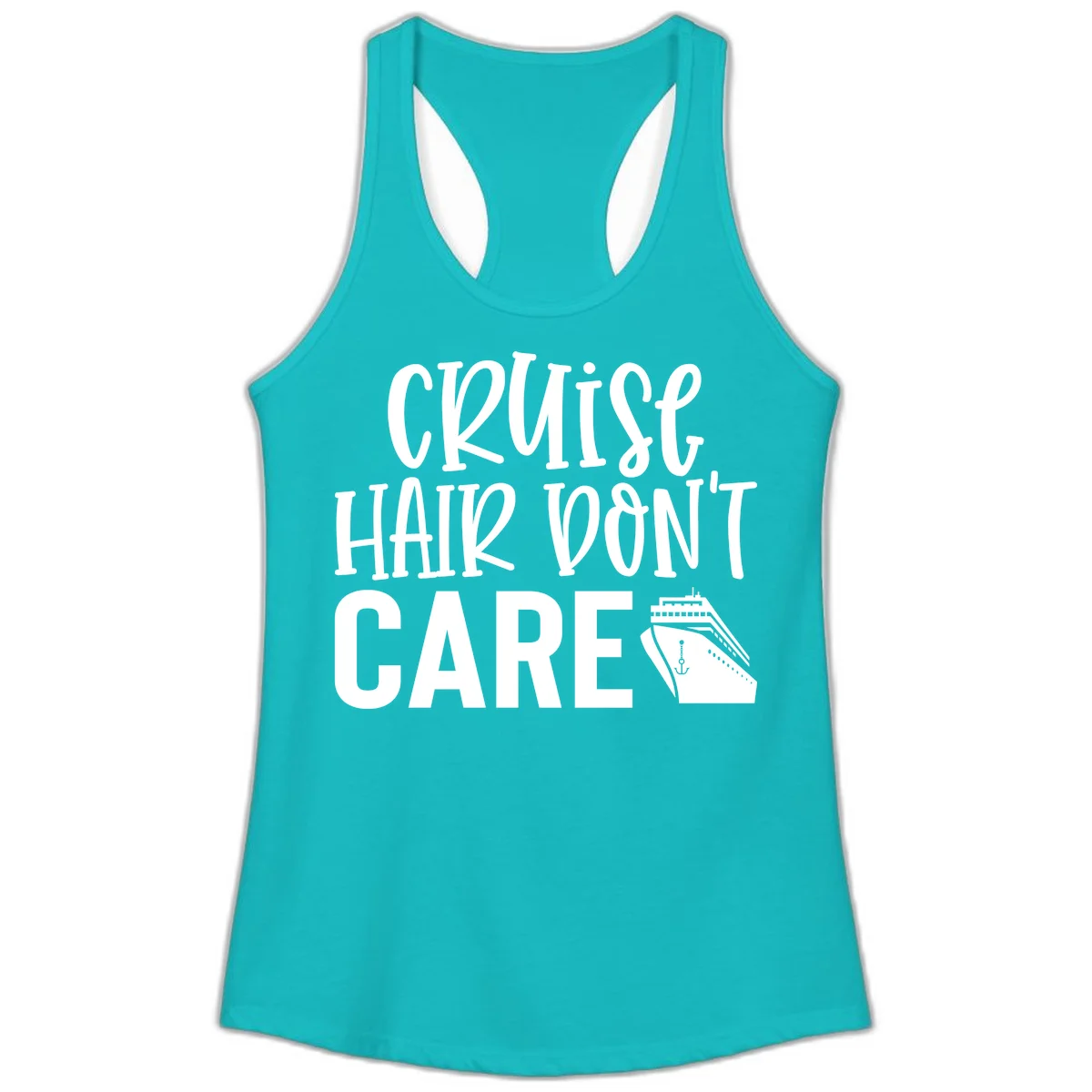 Cruise Hair Don't Care Ladies Racerback Tank in Tahiti Blue