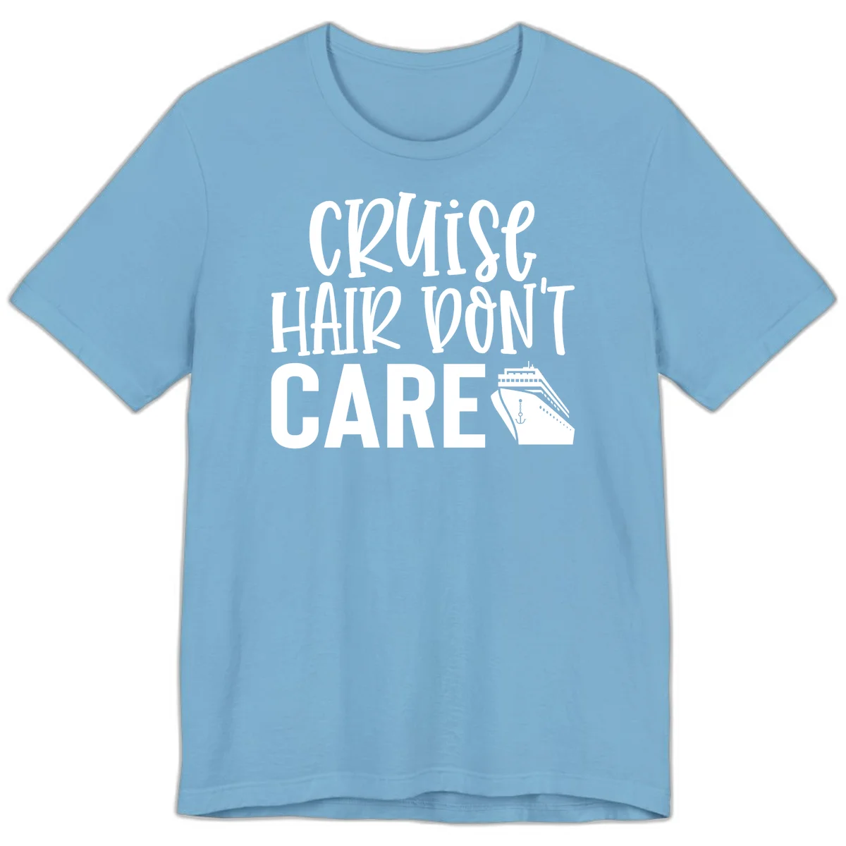 Cruise Hair Don't Care Premium Vacation Tee in Ocean Blue
