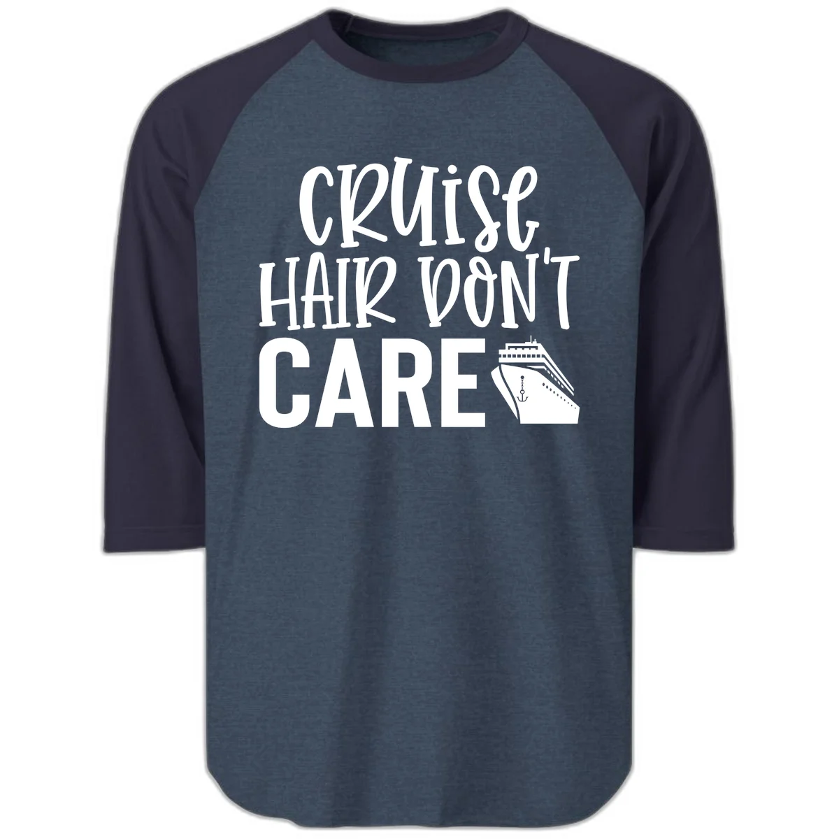 Cruise Hair Don't Care Baseball Raglan 3/4 Sleeve in Heather Denim Navy
