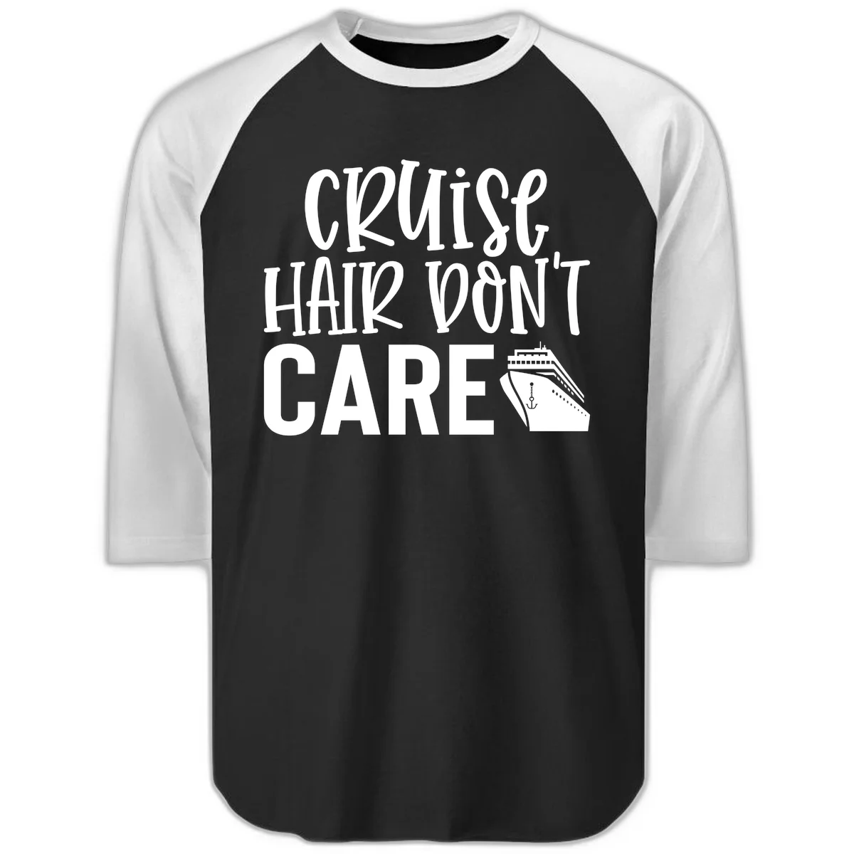 Cruise Hair Don't Care Baseball Raglan 3/4 Sleeve in Black White