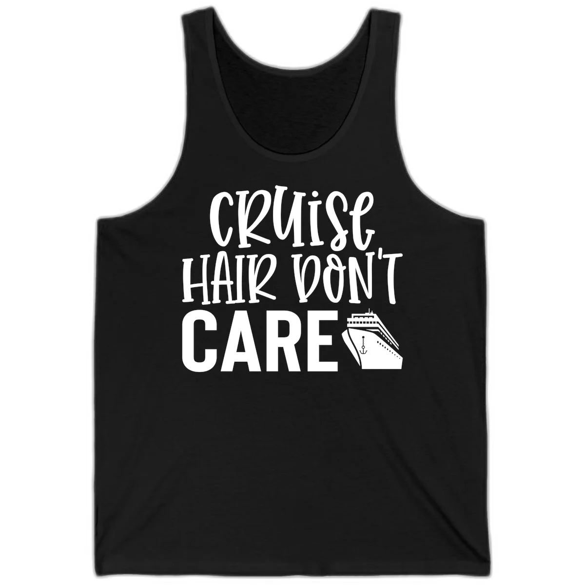 Cruise Hair Don't Care Funny Vacation Tank Top in Black