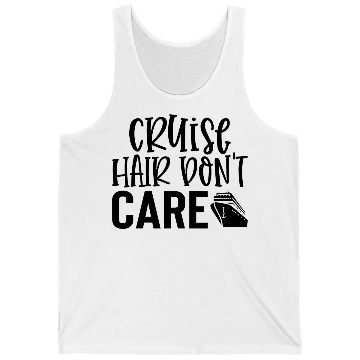 Cruise Hair Don't Care Funny Vacation Tank Top in White