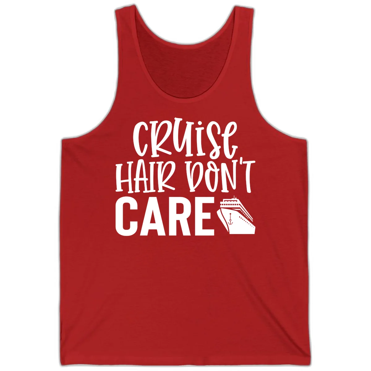Cruise Hair Don't Care Funny Vacation Tank Top in Red