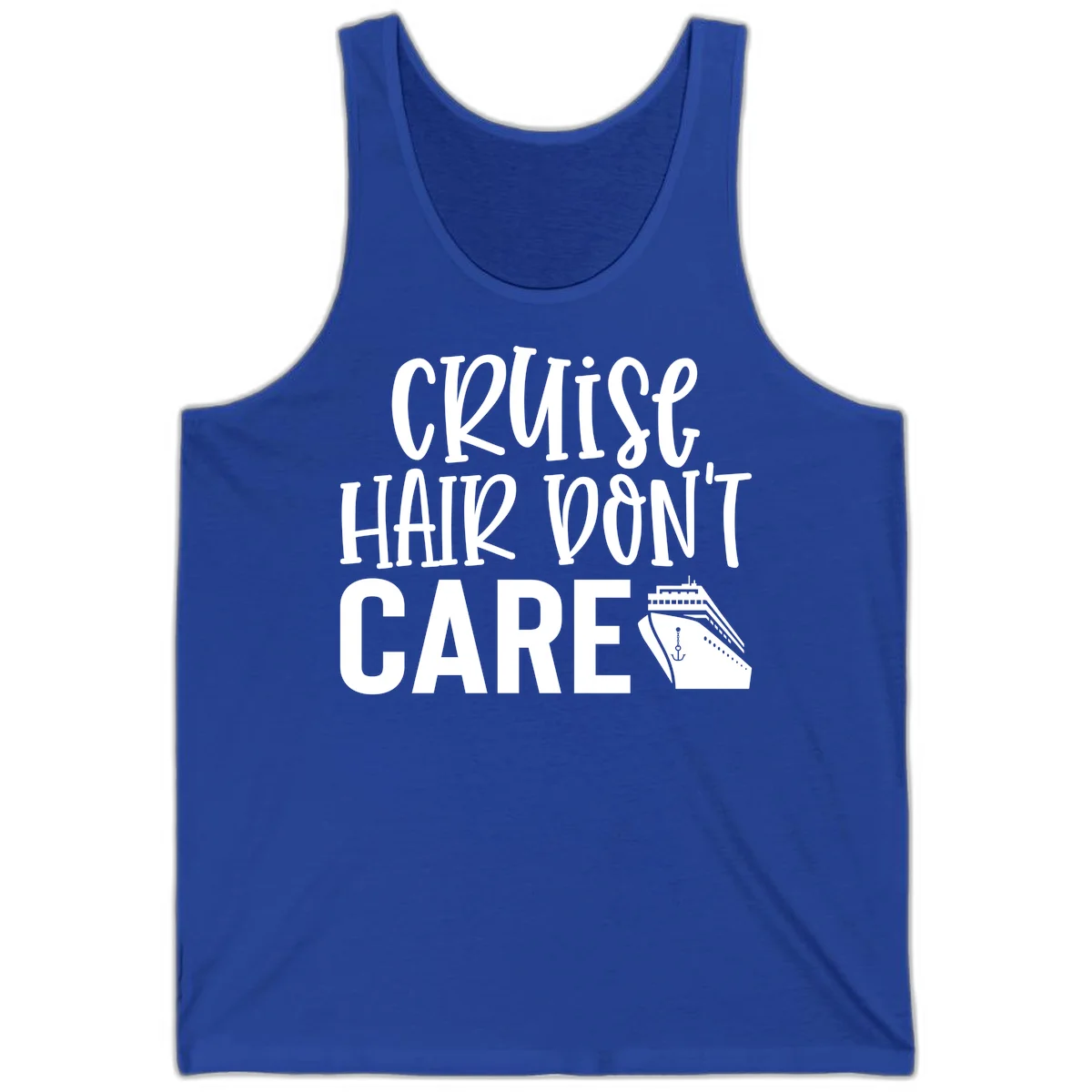 Cruise Hair Don't Care Funny Vacation Tank Top in True Royal