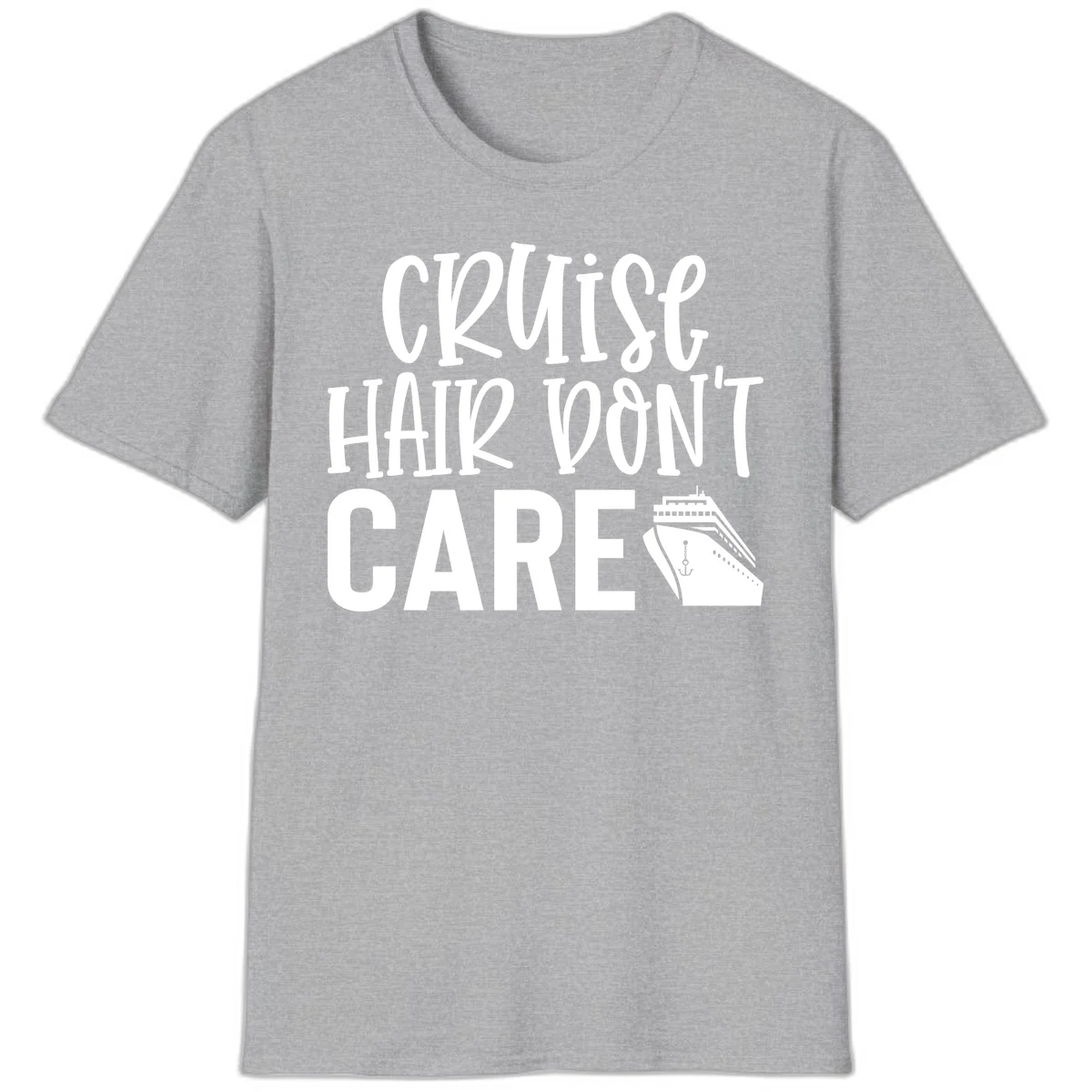 Cruise Hair Don't Care Funny Vacation T-Shirt in Sport Grey