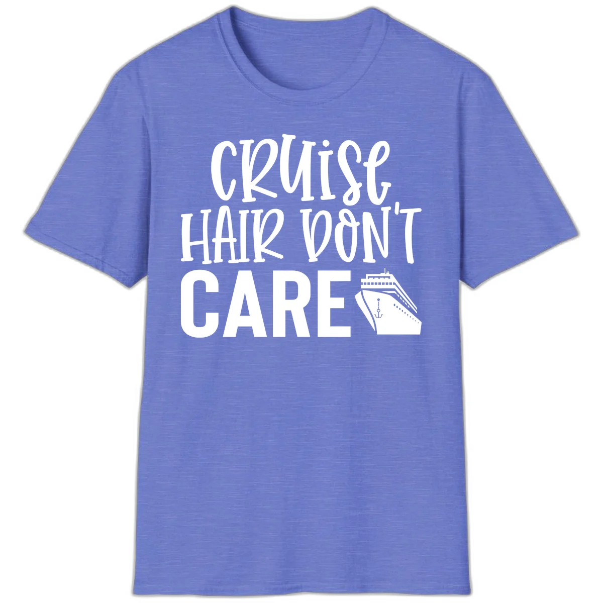 Cruise Hair Don't Care Funny Vacation T-Shirt in Heather Royal