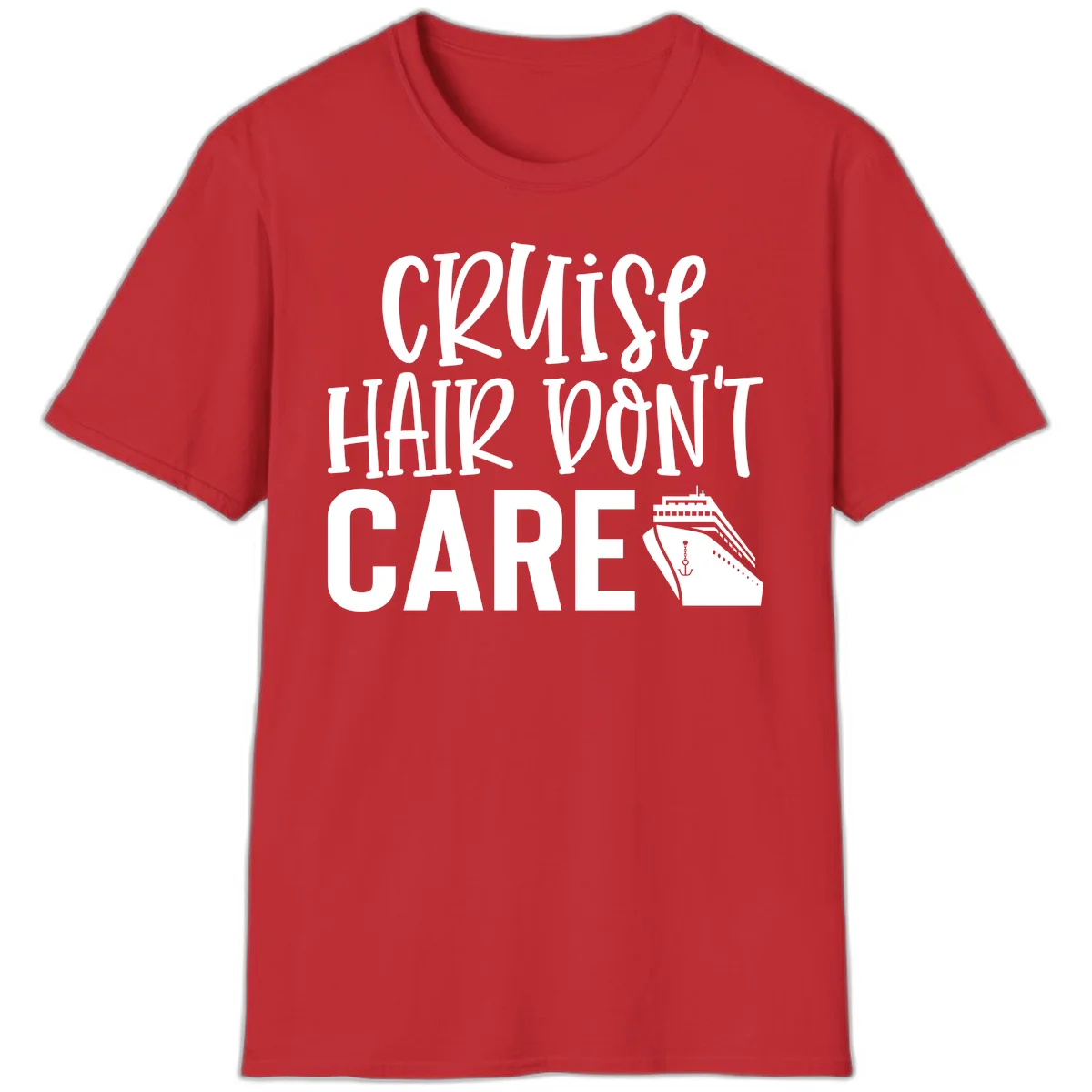 Cruise Hair Don't Care Funny Vacation T-Shirt in Red