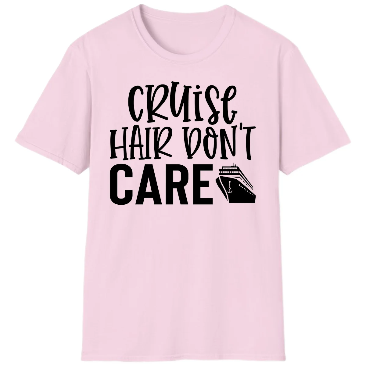 Cruise Hair Don't Care Funny Vacation T-Shirt in Light Pink
