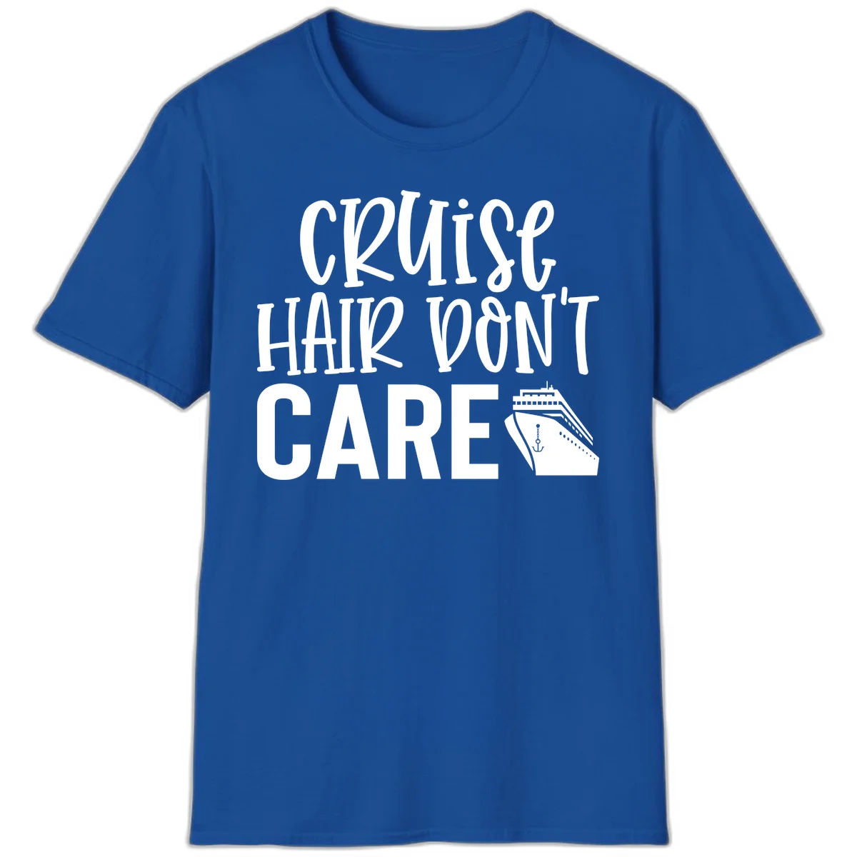 Cruise Hair Don't Care Funny Vacation T-Shirt in Royal
