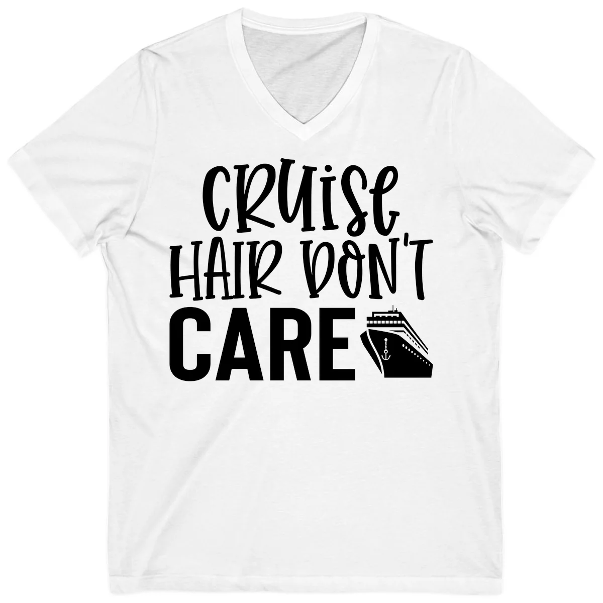 Cruise Hair Don't Care Funny V-Neck Tee in White