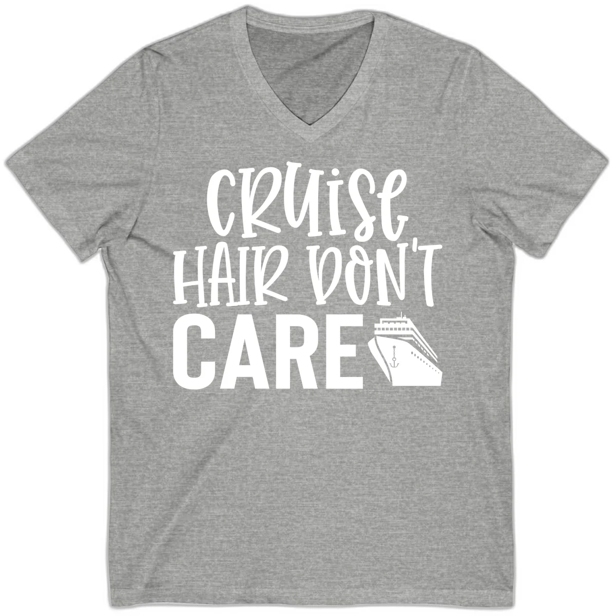Cruise Hair Don't Care Funny V-Neck Tee in Athletic Heather