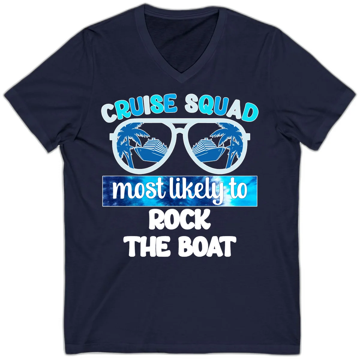 Cruise Squad Most Likely To Rock The Boat V-Neck in Navy