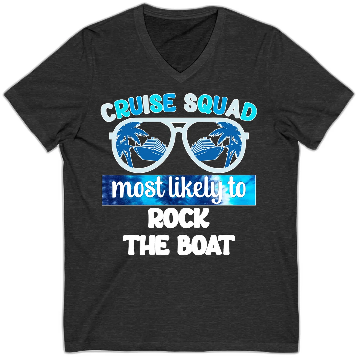 Cruise Squad Most Likely To Rock The Boat V-Neck in Dark Grey Heather