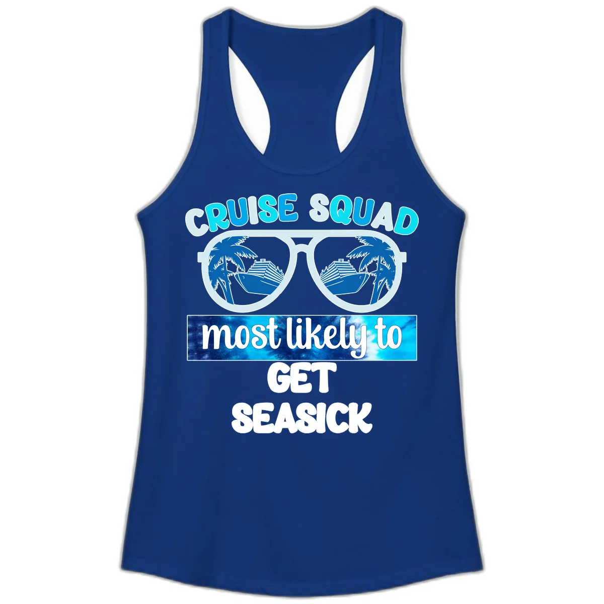 Cruise Squad Most Likely to Get Seasick Ladies Tank in Solid Royal