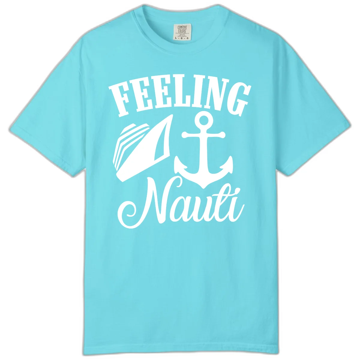 Feeling Nauti Anchor & Sailboat Comfort Color Tee in Lagoon Blue