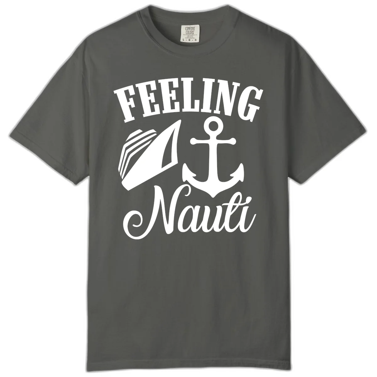 Feeling Nauti Anchor & Sailboat Comfort Color Tee in Pepper