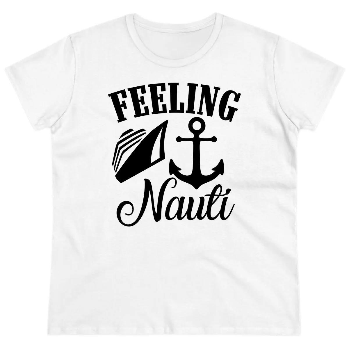Feeling Nauti Anchor & Sailboat Ladies Tee in White