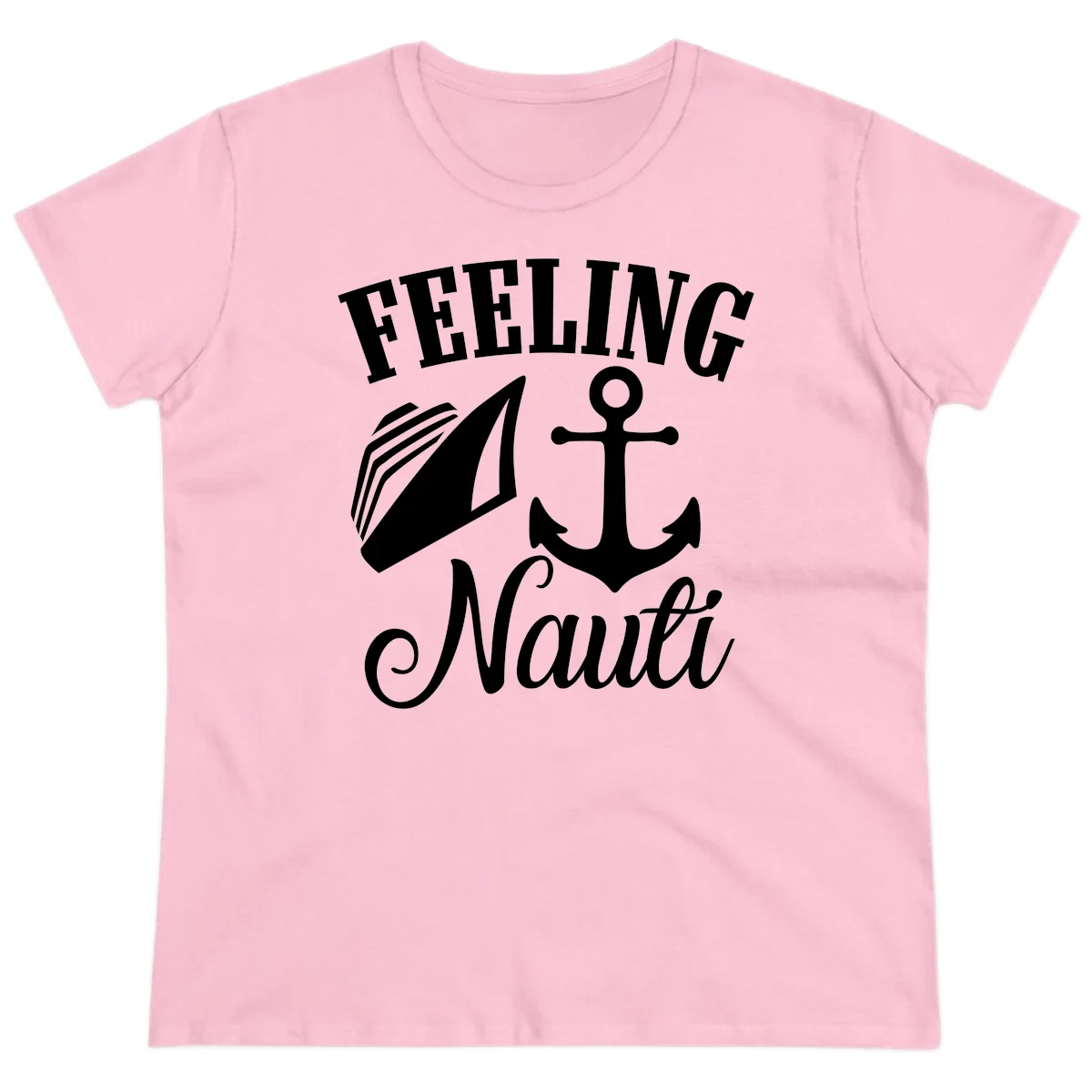 Feeling Nauti Anchor & Sailboat Ladies Tee in Light Pink