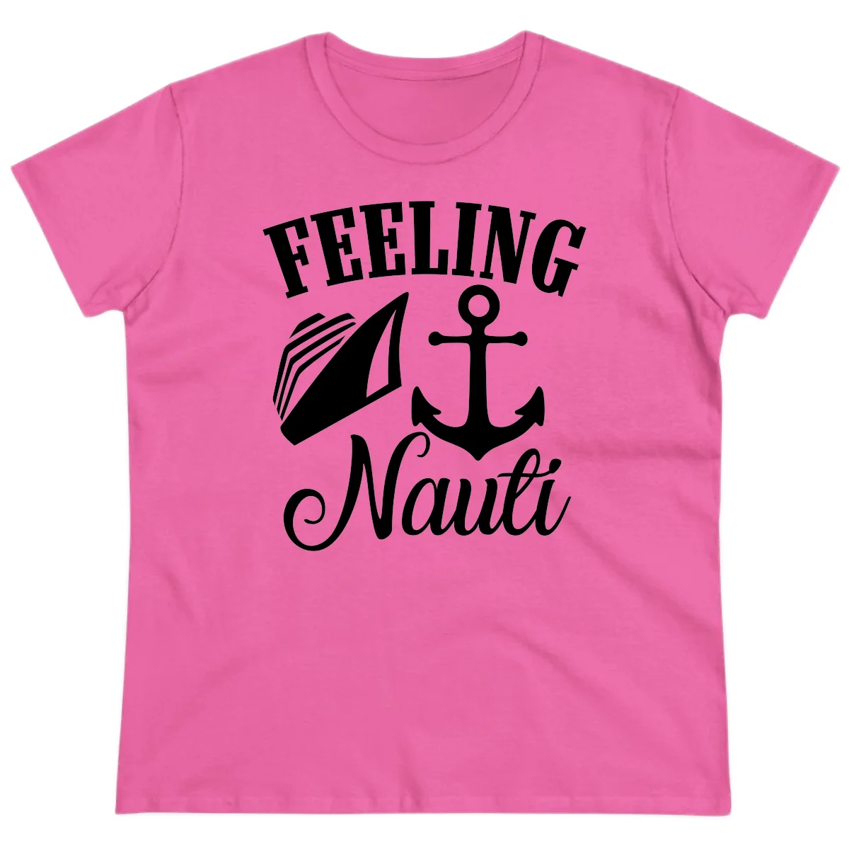 Feeling Nauti Anchor & Sailboat Ladies Tee in Azalea