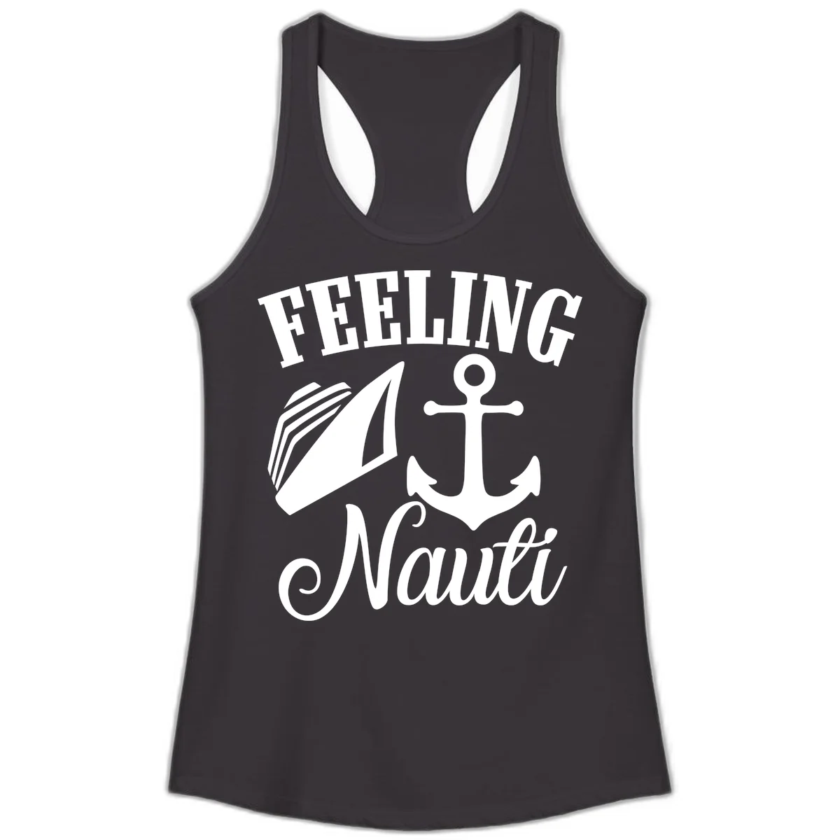 Feeling Nauti Anchor & Sailboat Ladies Tank in Black