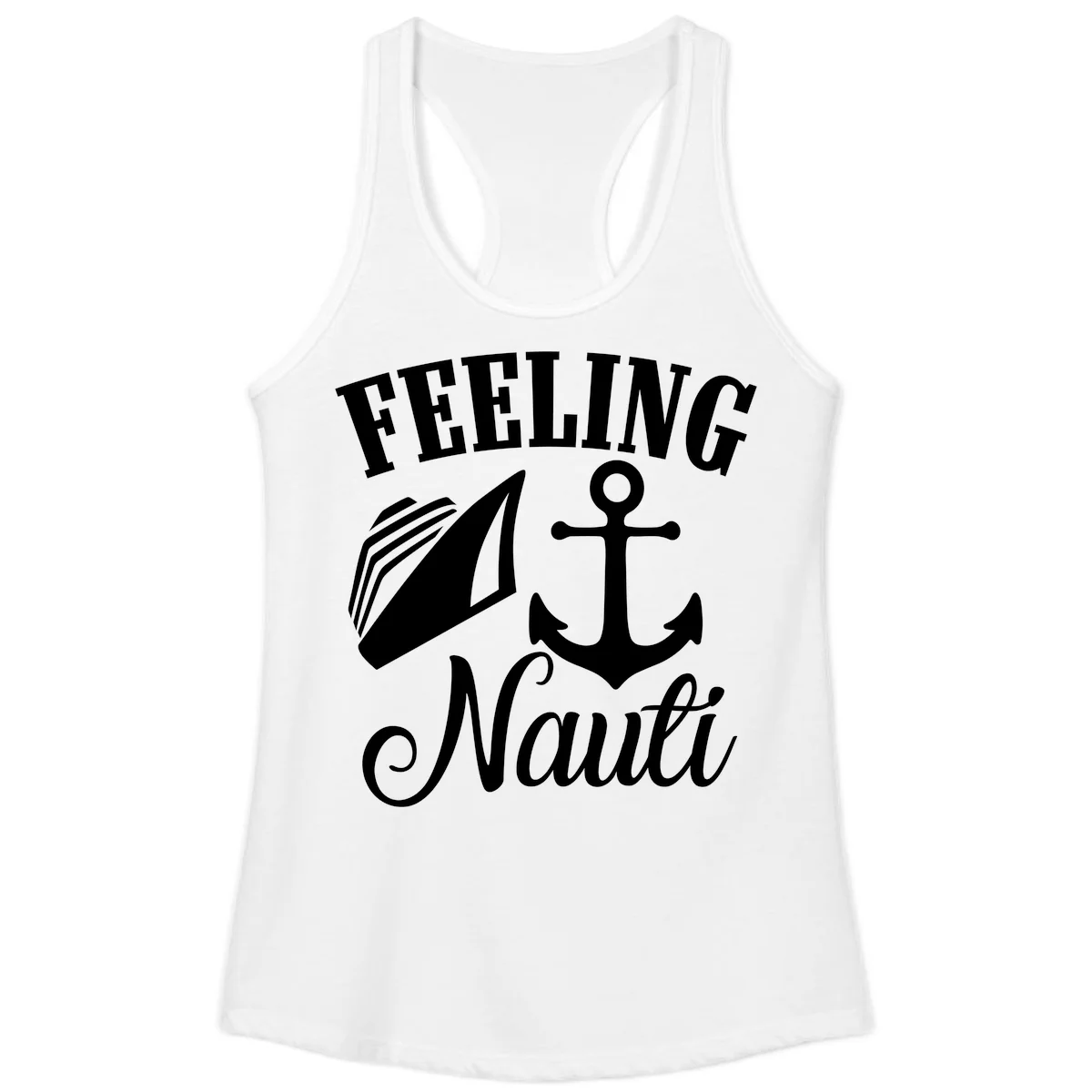 Feeling Nauti Anchor & Sailboat Ladies Tank in White