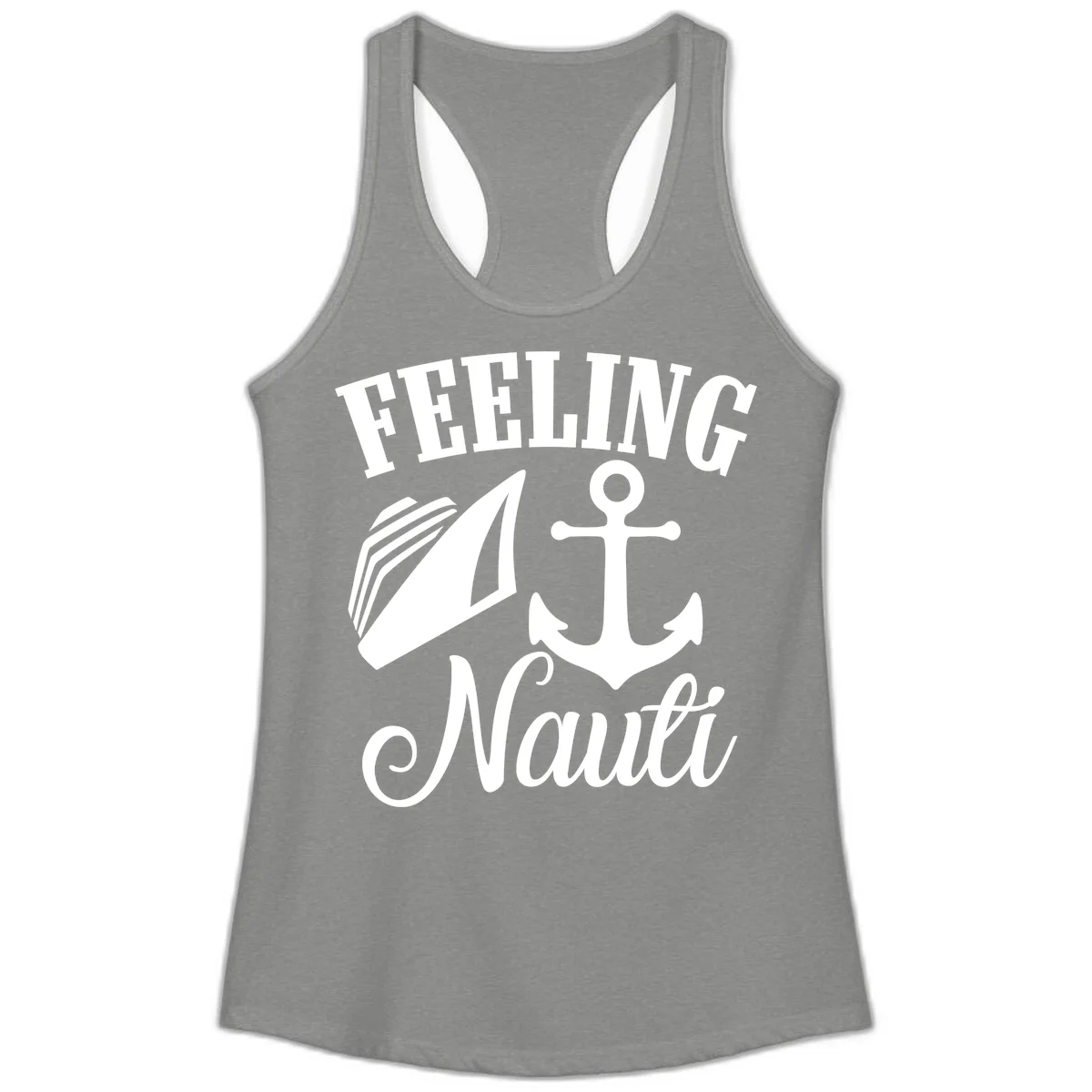 Feeling Nauti Anchor & Sailboat Ladies Tank in Heather Grey