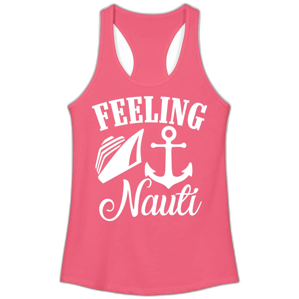 Feeling Nauti Anchor & Sailboat Ladies Tank in Hot Pink