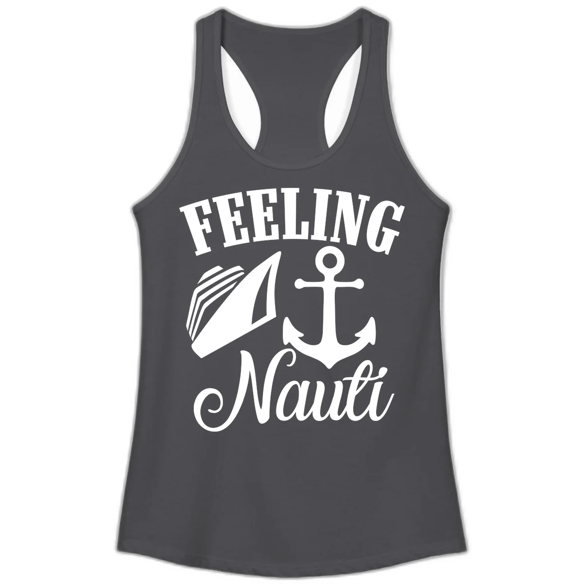 Feeling Nauti Anchor & Sailboat Ladies Tank in Solid Dark Gray