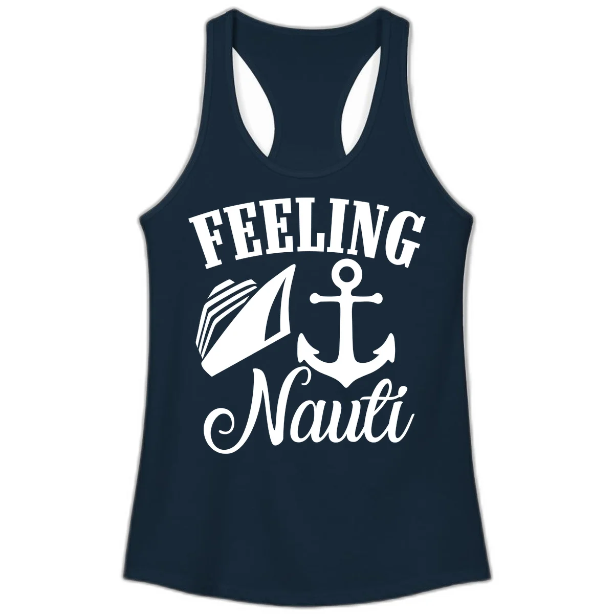 Feeling Nauti Anchor & Sailboat Ladies Tank in Solid Midnight Navy