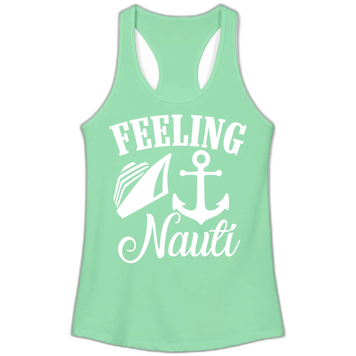 Feeling Nauti Anchor & Sailboat Ladies Tank in Solid Mint