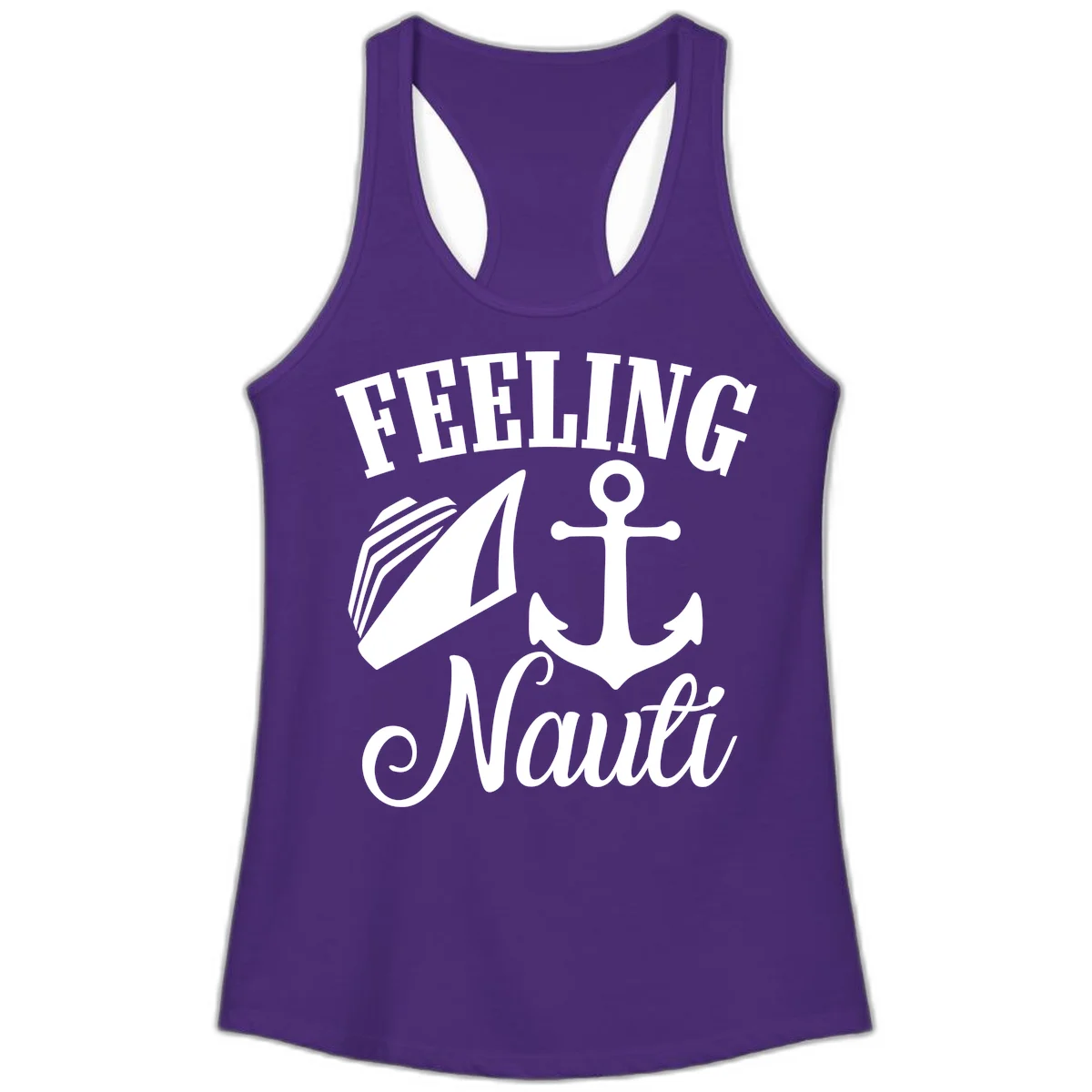 Feeling Nauti Anchor & Sailboat Ladies Tank in Solid Purple Rush