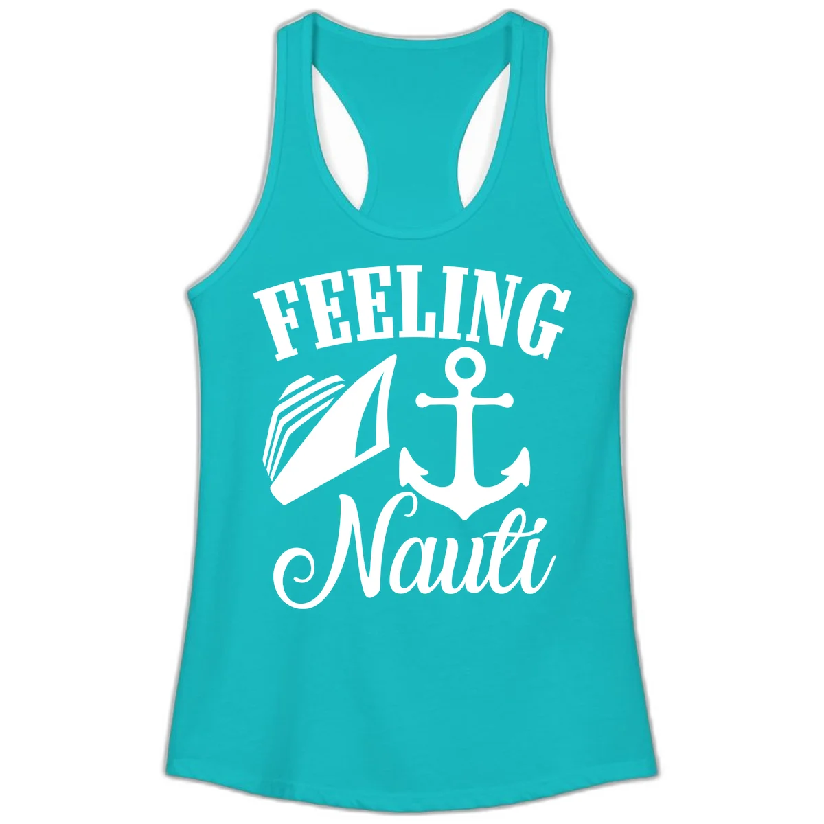 Feeling Nauti Anchor & Sailboat Ladies Tank in Tahiti Blue