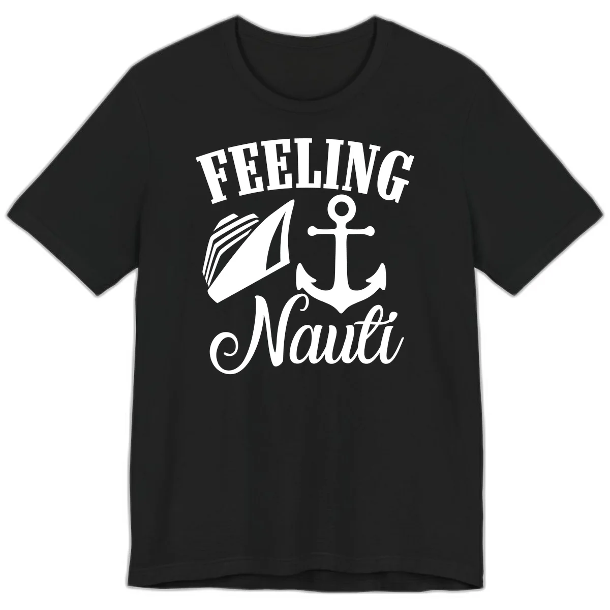 Feeling Nauti Anchor & Sailboat Premium T-Shirt in Black