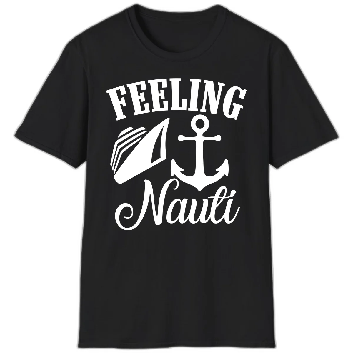 Feeling Nauti Anchor & Sailboat T-Shirt in Black