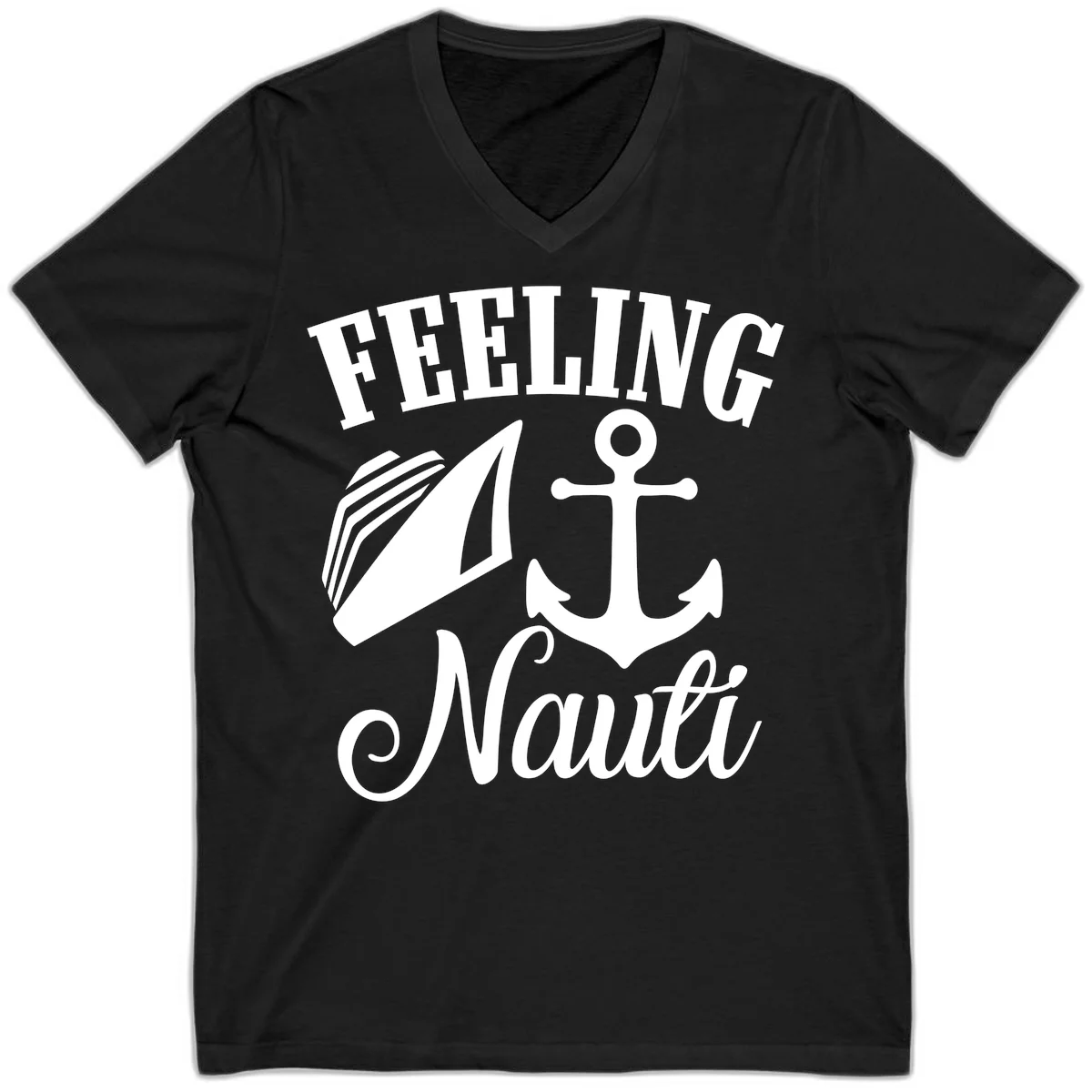 Feeling Nauti Anchor & Sailboat V-Neck in Black