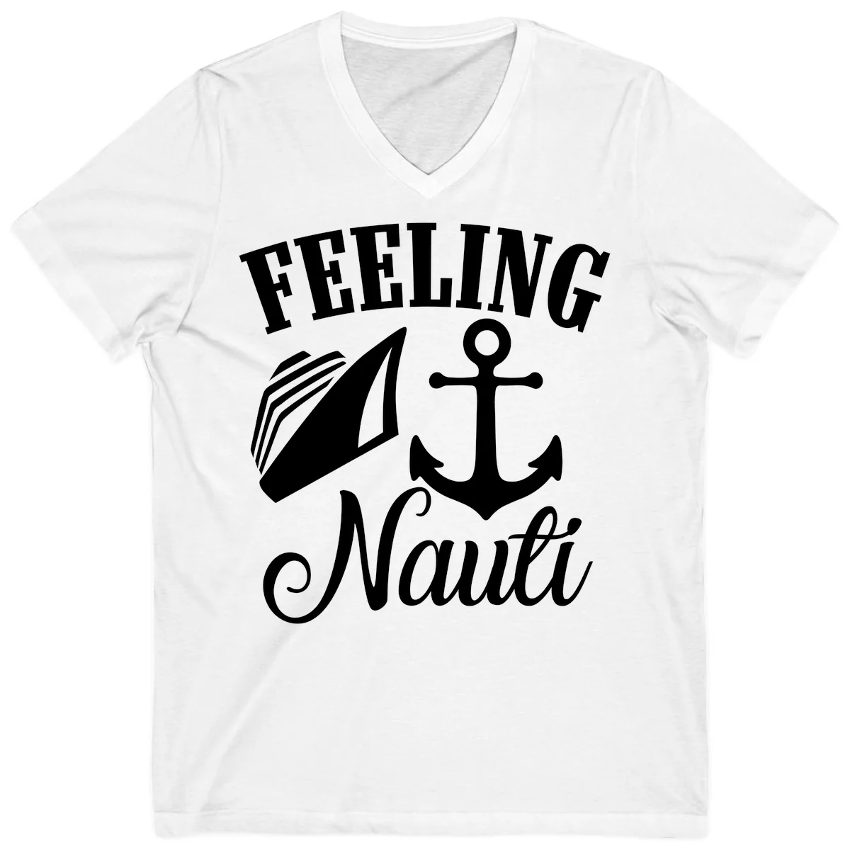 Feeling Nauti Anchor & Sailboat V-Neck in White