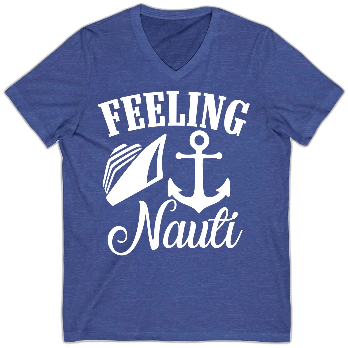 Feeling Nauti Anchor & Sailboat V-Neck in Heather True Royal