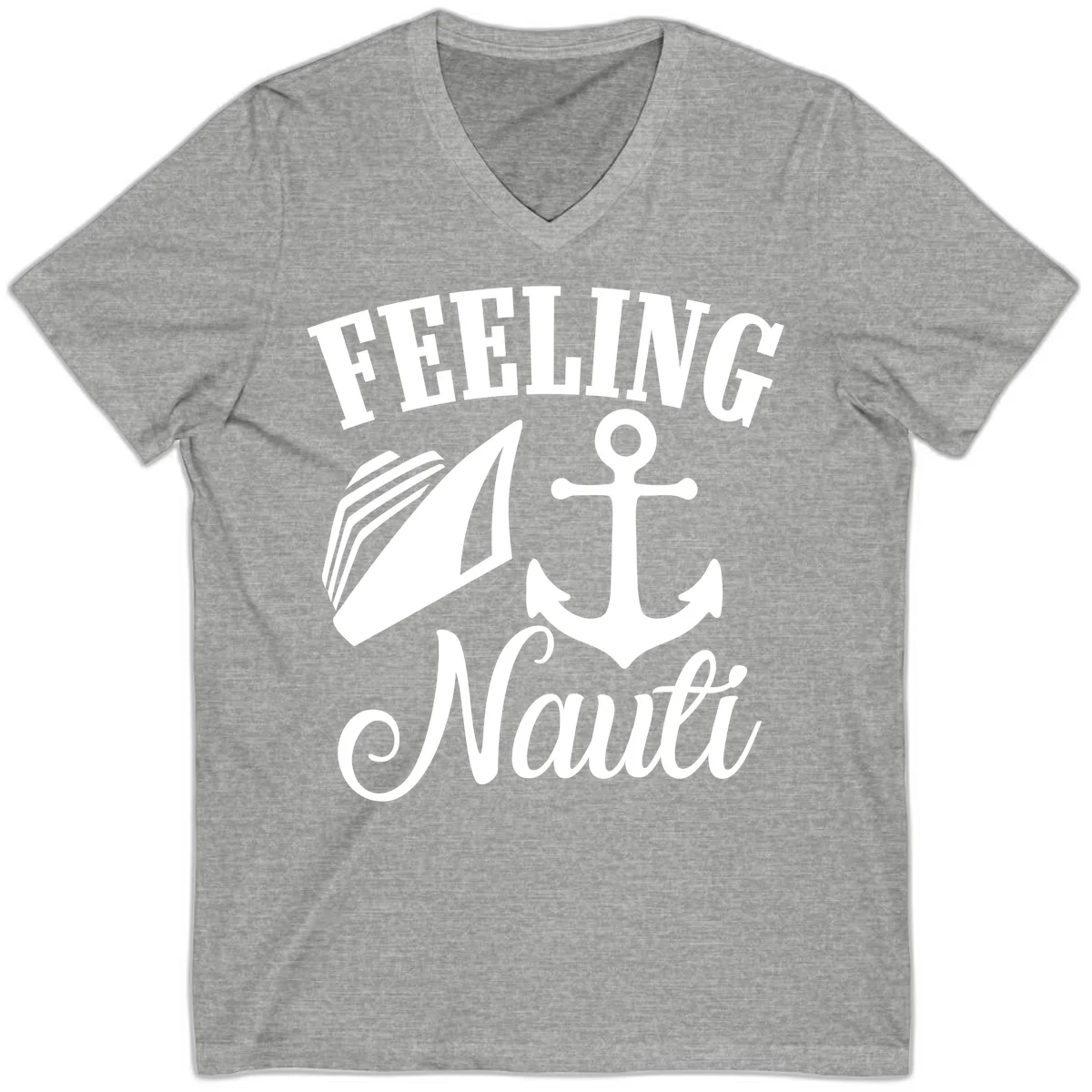 Feeling Nauti Anchor & Sailboat V-Neck in Athletic Heather