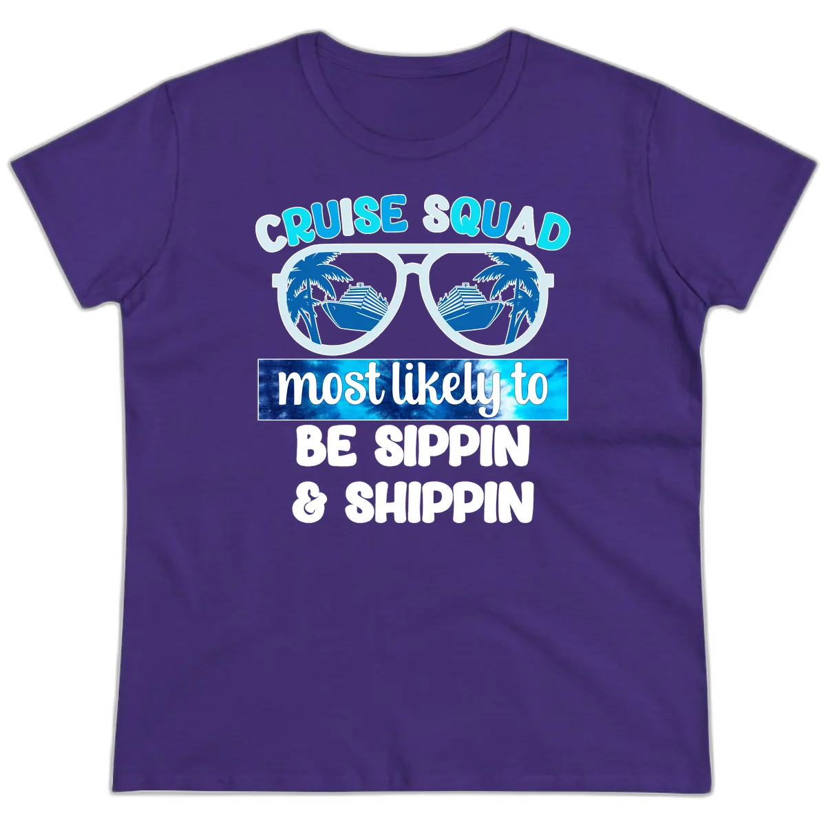 Cruise Squad Sippin & Shippin Ladies Tee in Purple