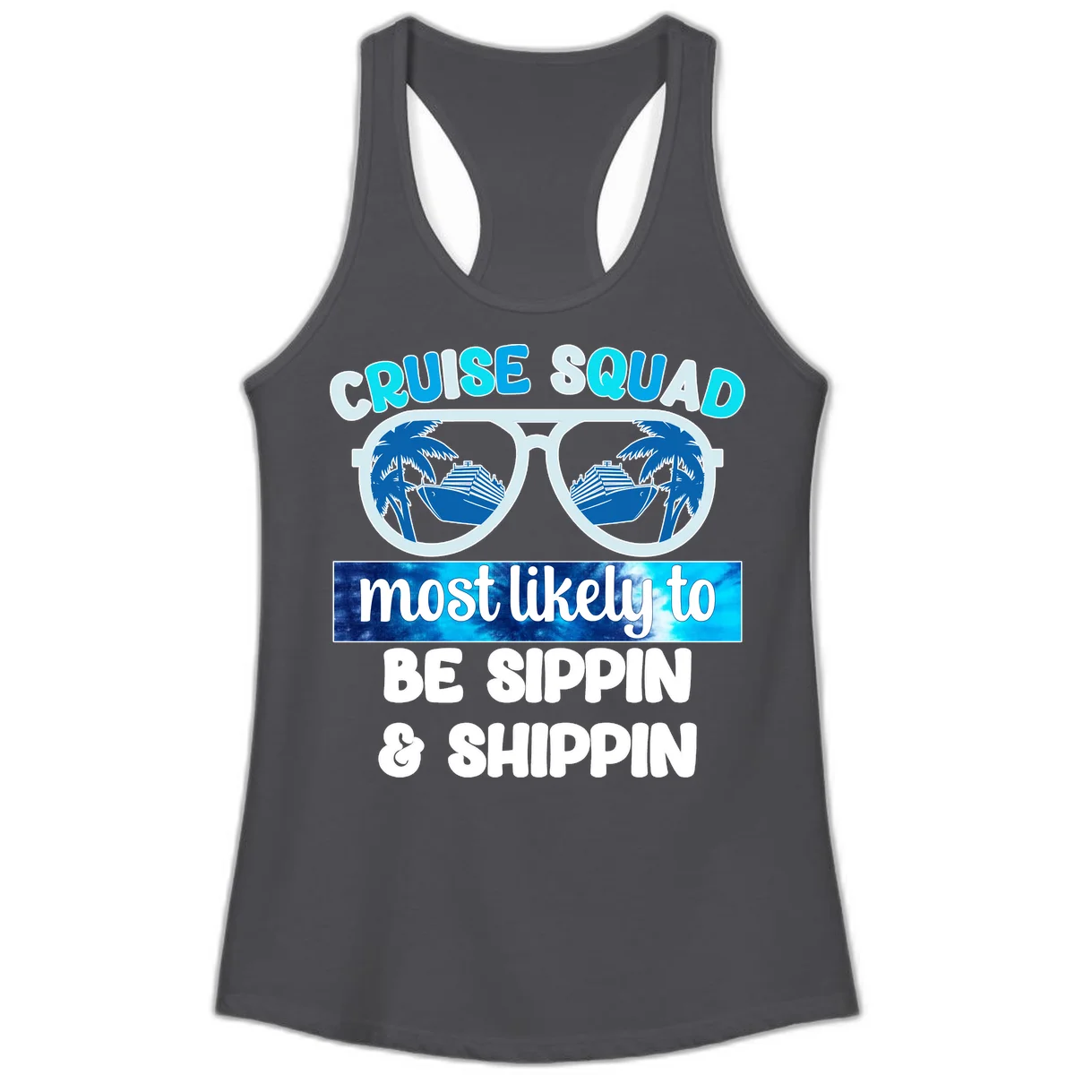Cruise Squad Sippin & Shippin Ladies Tank in Solid Dark Gray