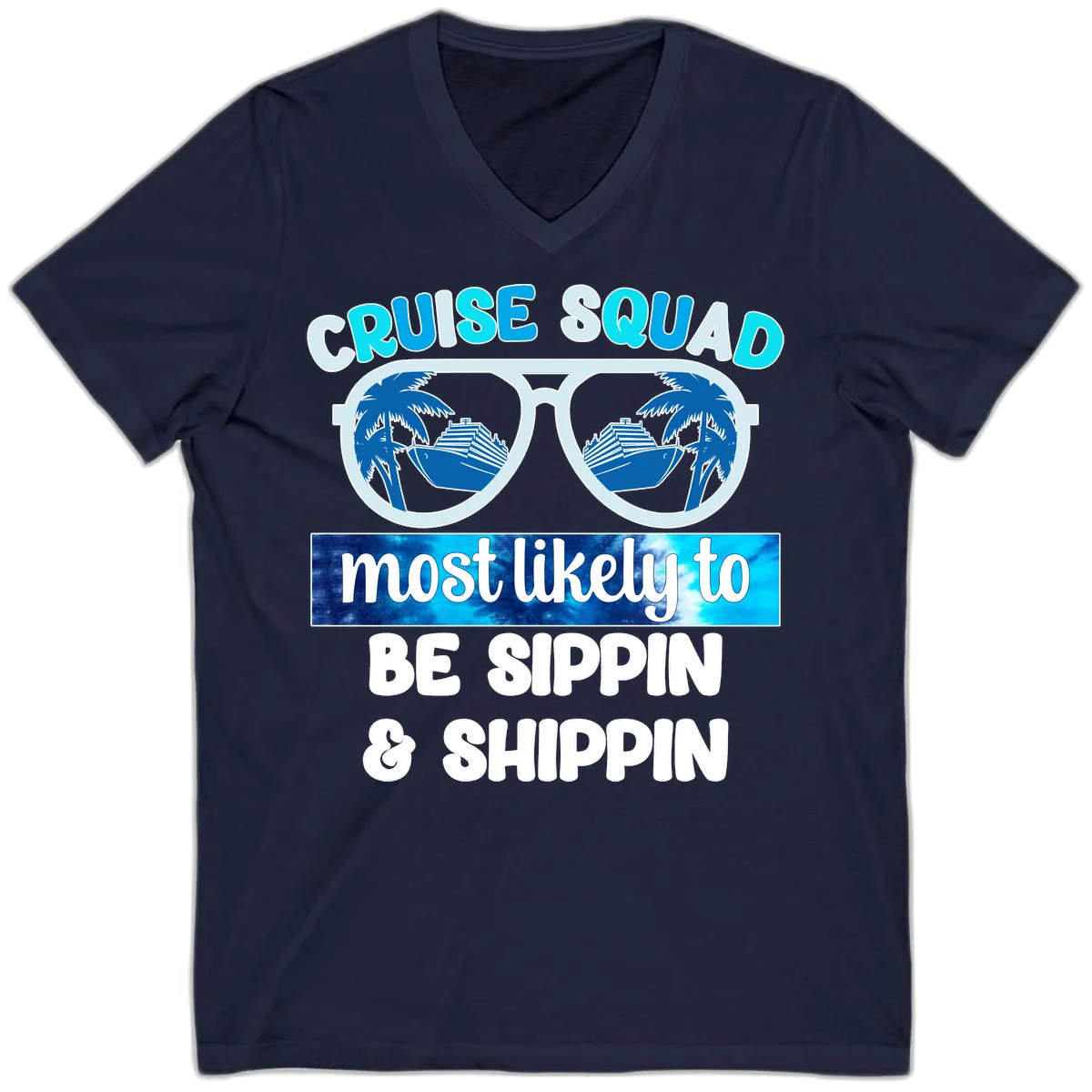 Cruise Squad Sippin & Shippin V-Neck in Navy