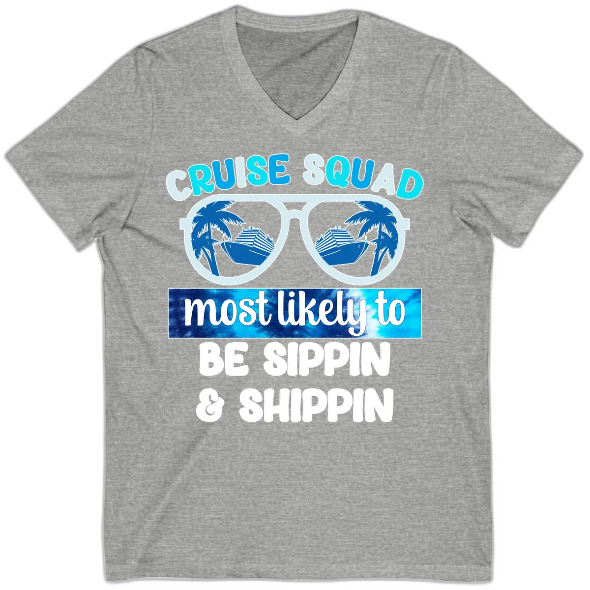 Cruise Squad Sippin & Shippin V-Neck in Athletic Heather