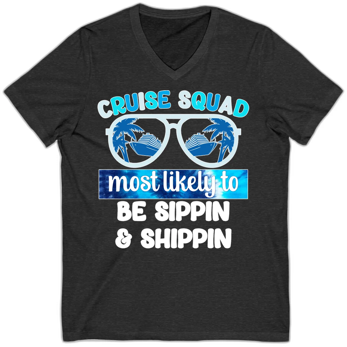Cruise Squad Sippin & Shippin V-Neck in Dark Grey Heather